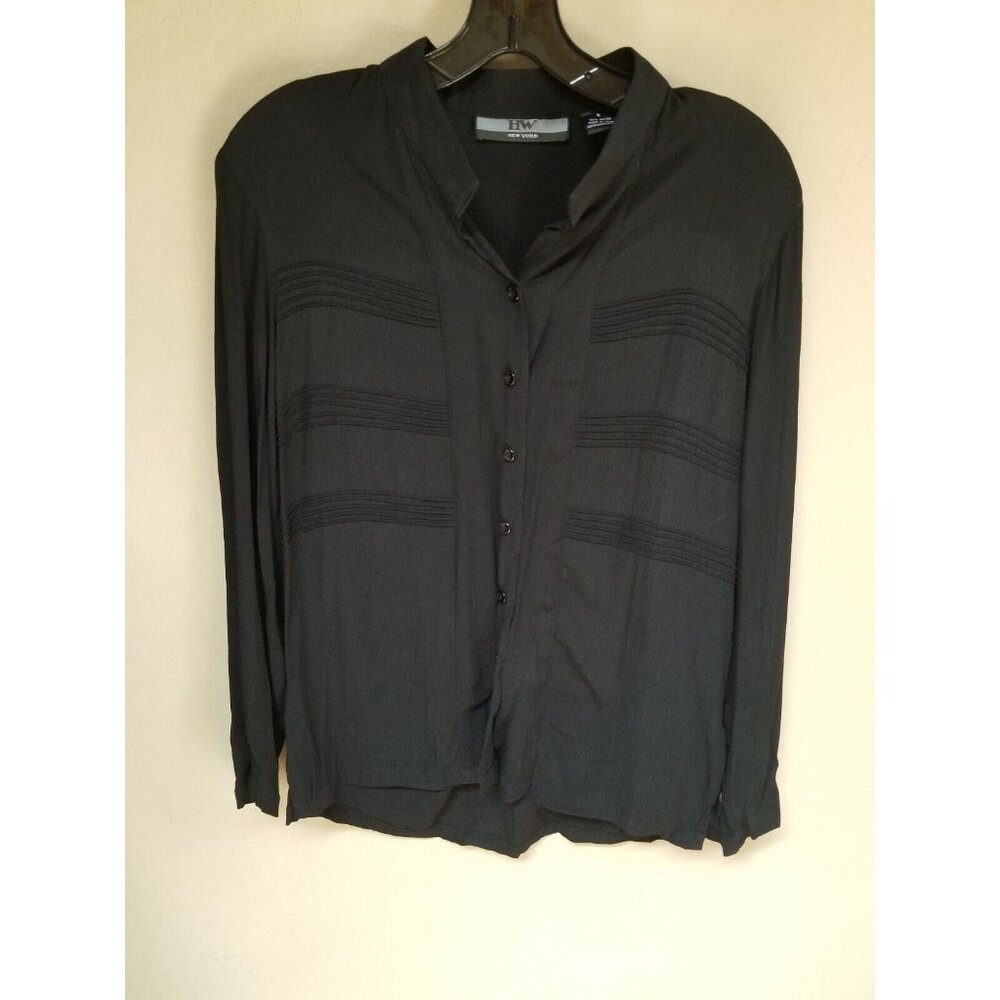 HW New York Womens Button Up Long Sleeve Shirt Blouse Top Small Black